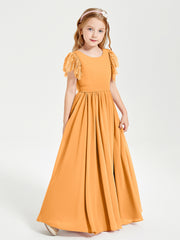 Chiffon Junior Bridesmaid Dresses with Lace Flutter Sleeves Tangerine