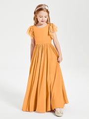 Chiffon Junior Bridesmaid Dresses with Lace Flutter Sleeves Tangerine