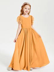 Chiffon Junior Bridesmaid Dresses with Lace Flutter Sleeves Tangerine