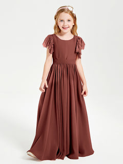 Chiffon Junior Bridesmaid Dresses with Lace Flutter Sleeves Terracotta