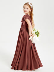 Chiffon Junior Bridesmaid Dresses with Lace Flutter Sleeves Terracotta