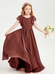 Chiffon Junior Bridesmaid Dresses with Lace Flutter Sleeves Terracotta