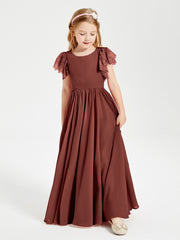 Chiffon Junior Bridesmaid Dresses with Lace Flutter Sleeves Terracotta
