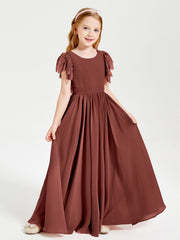 Chiffon Junior Bridesmaid Dresses with Lace Flutter Sleeves Terracotta