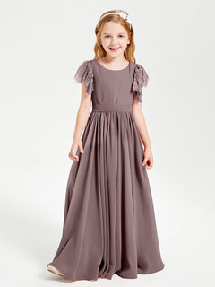 Chiffon Junior Bridesmaid Dresses with Lace Flutter Sleeves Vintage Mauve