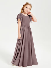Chiffon Junior Bridesmaid Dresses with Lace Flutter Sleeves Vintage Mauve