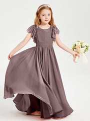 Chiffon Junior Bridesmaid Dresses with Lace Flutter Sleeves Vintage Mauve