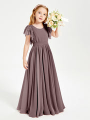 Chiffon Junior Bridesmaid Dresses with Lace Flutter Sleeves Vintage Mauve