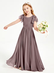 Chiffon Junior Bridesmaid Dresses with Lace Flutter Sleeves Vintage Mauve