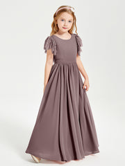Chiffon Junior Bridesmaid Dresses with Lace Flutter Sleeves Vintage Mauve