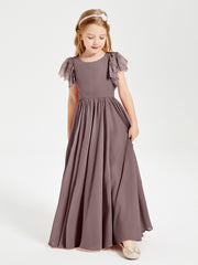 Chiffon Junior Bridesmaid Dresses with Lace Flutter Sleeves Vintage Mauve