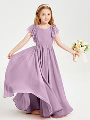 Chiffon Junior Bridesmaid Dresses with Lace Flutter Sleeves Wisteria