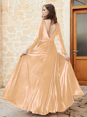 Plunging V-Neck Long Sleeve Velvet Dress Champagne