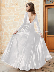 Plunging V-Neck Long Sleeve Velvet Dress Ivory