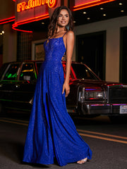A-line Square Floor length Jersey Gown Royal Blue Plus Size