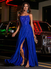 A-line Square Floor length Jersey Gown Royal Blue Plus Size