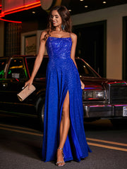 A-line Square Floor length Jersey Gown Royal Blue Plus Size