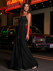 A-line Square Floor length Jersey Gown Black