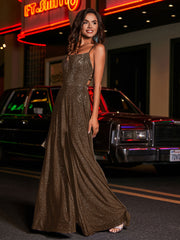 A-line Square Floor length Jersey Gown Brown