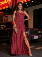 A-line Square Floor length Jersey Gown Burgundy Plus Size