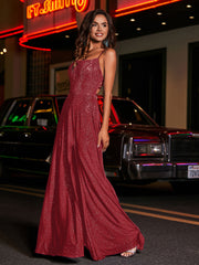 A-line Square Floor length Jersey Gown Burgundy Plus Size