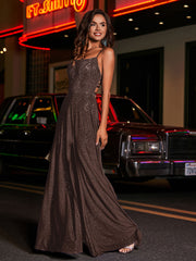A-line Square Floor length Jersey Gown Chocolate Plus Size
