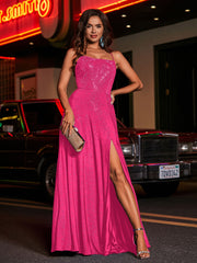 A-line Square Floor length Jersey Gown Fuchsia Plus Size