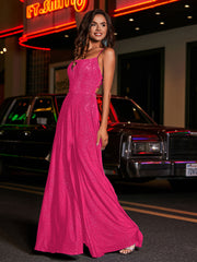 A-line Square Floor length Jersey Gown Fuchsia