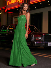 A-line Square Floor length Jersey Gown Green