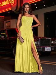 A-line Square Floor length Jersey Gown Lemon Plus Size