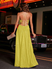 A-line Square Floor length Jersey Gown Lemon Plus Size