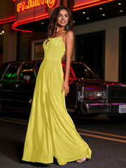 A-line Square Floor length Jersey Gown Lemon Plus Size