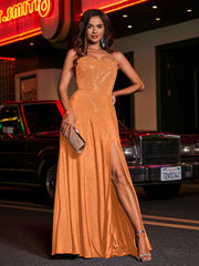 A-line Square Floor length Jersey Gown Orange