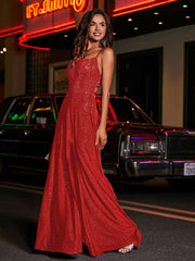 A-line Square Floor length Jersey Gown Red