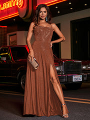 A-line Square Floor length Jersey Gown Rust
