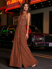 A-line Square Floor length Jersey Gown Rust Plus Size