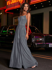 A-line Square Floor length Jersey Gown Steel Grey