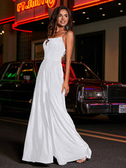 A-line Square Floor length Jersey Gown White