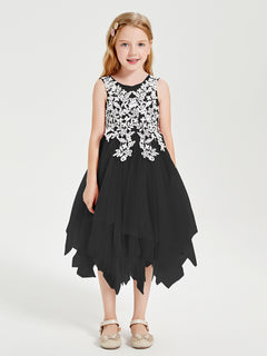 Tea Length Tulle Junior Bridesmaid Dresses Black