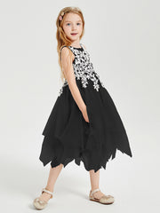 Tea Length Tulle Junior Bridesmaid Dresses Black