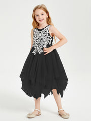 Tea Length Tulle Junior Bridesmaid Dresses Black