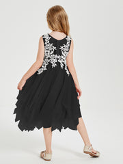 Tea Length Tulle Junior Bridesmaid Dresses Black