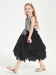 Tea Length Tulle Junior Bridesmaid Dresses Black