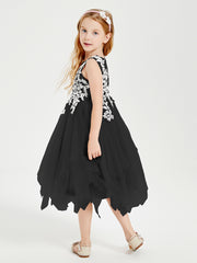 Tea Length Tulle Junior Bridesmaid Dresses Black