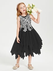 Tea Length Tulle Junior Bridesmaid Dresses Black
