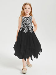 Tea Length Tulle Junior Bridesmaid Dresses Black