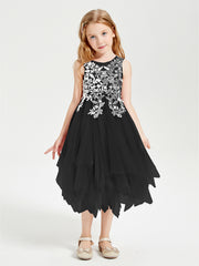 Tea Length Tulle Junior Bridesmaid Dresses Black