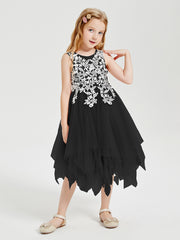 Tea Length Tulle Junior Bridesmaid Dresses Black