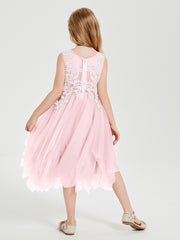 Tea Length Tulle Junior Bridesmaid Dresses Blushing Pink