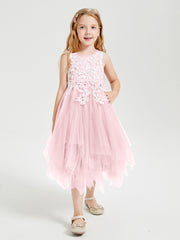 Tea Length Tulle Junior Bridesmaid Dresses Blushing Pink